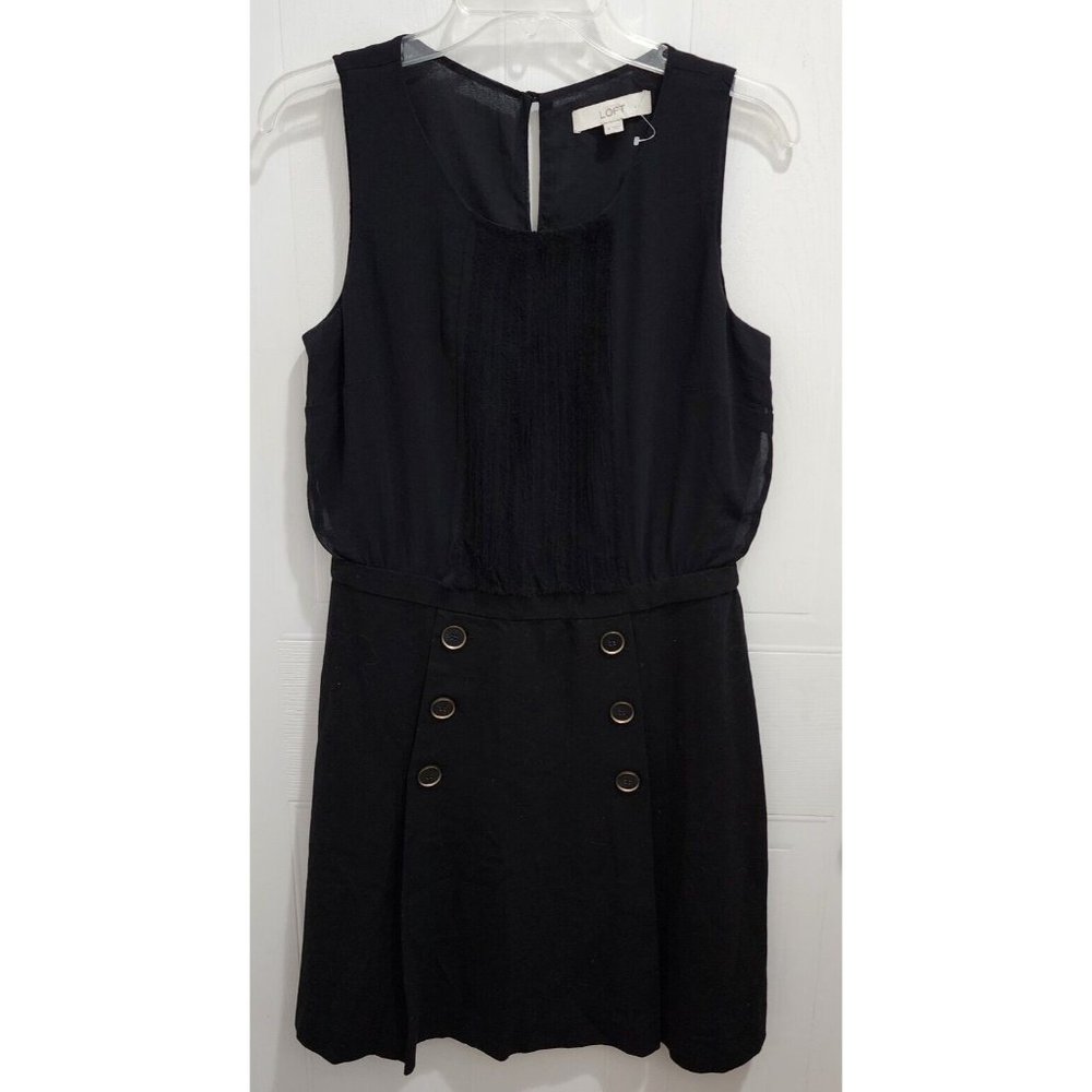 Ann Taylor LOFT Women's Raw Edge Pintuck Pleated Sleeveless Sheath Dress Black 8